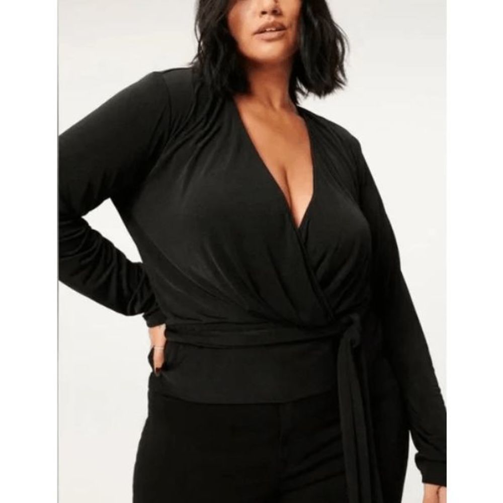 Good American Shimmer Wrap Top Black001 SZ 5(2XL)‎ NWT $95